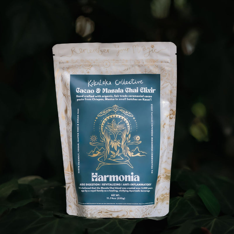 Kokoleka Collective tea package with a dark green background