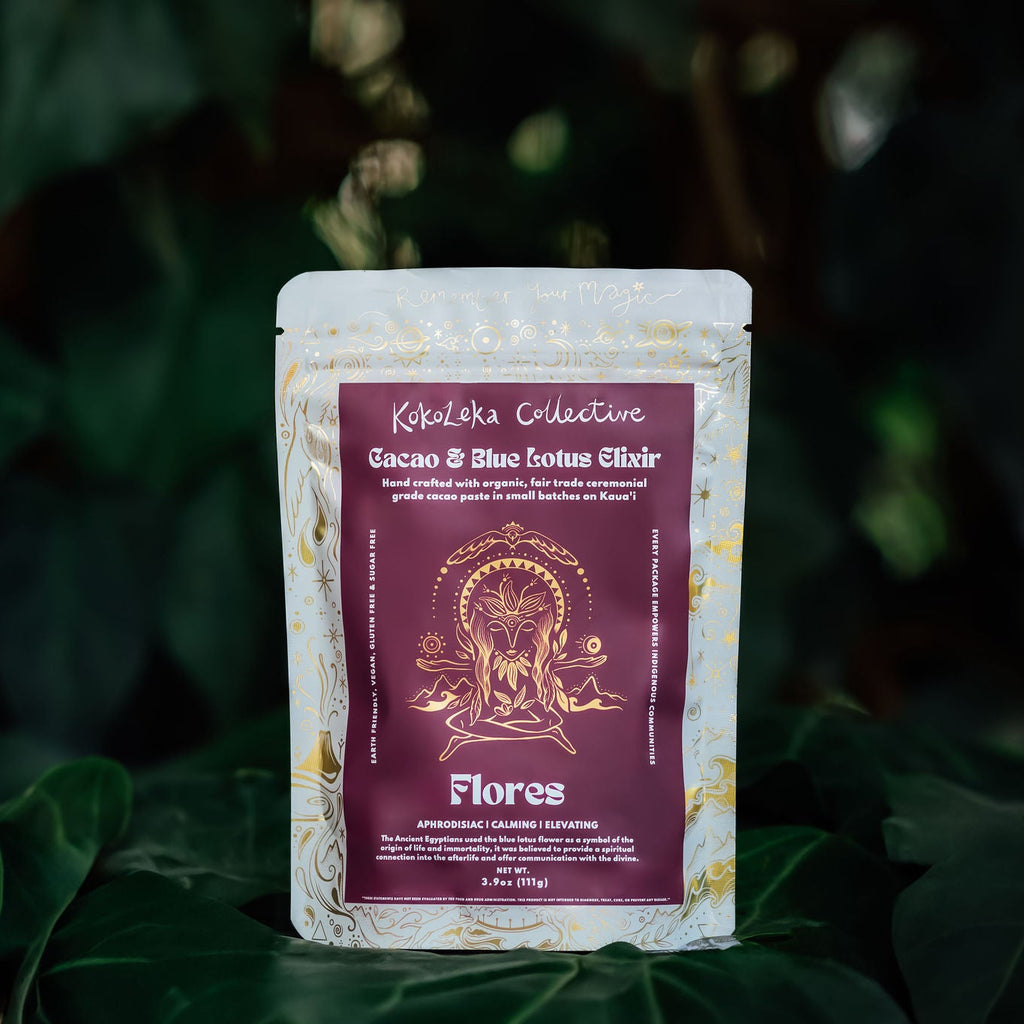 Kalekaka Collective coffee package with a purple label on a dark green leafy background
