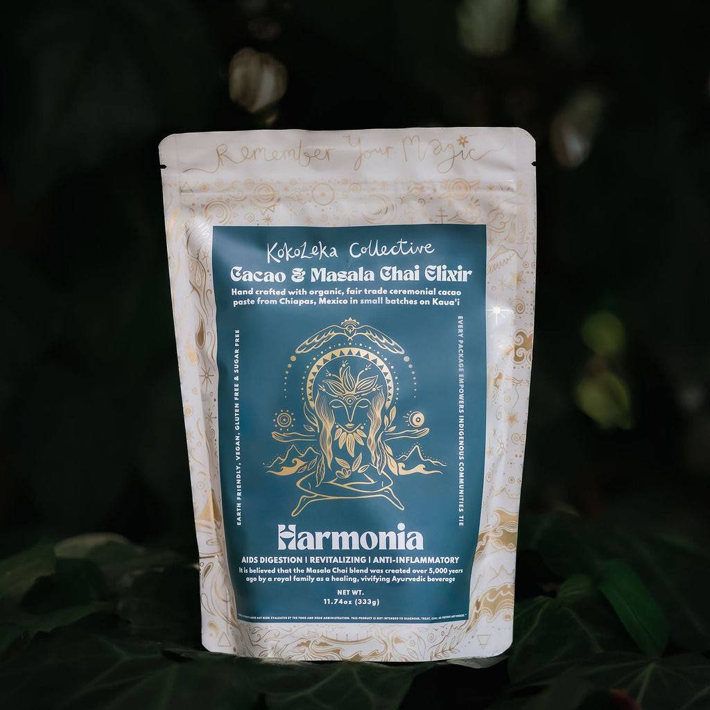 Kokoleka Collective tea package with a dark green background