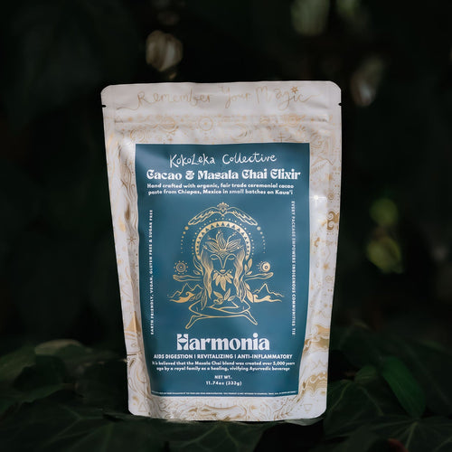 Kokoleka Collective tea package with a dark green background
